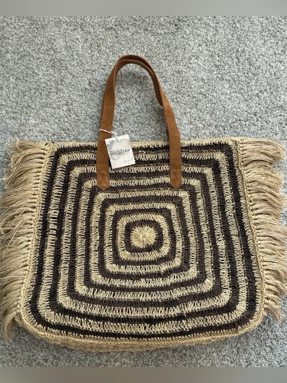 Macchia di Ruggine OVERSIZED SQUARE JUTE TOTE- CHARCOAL NWT! - Picture 1 of 13